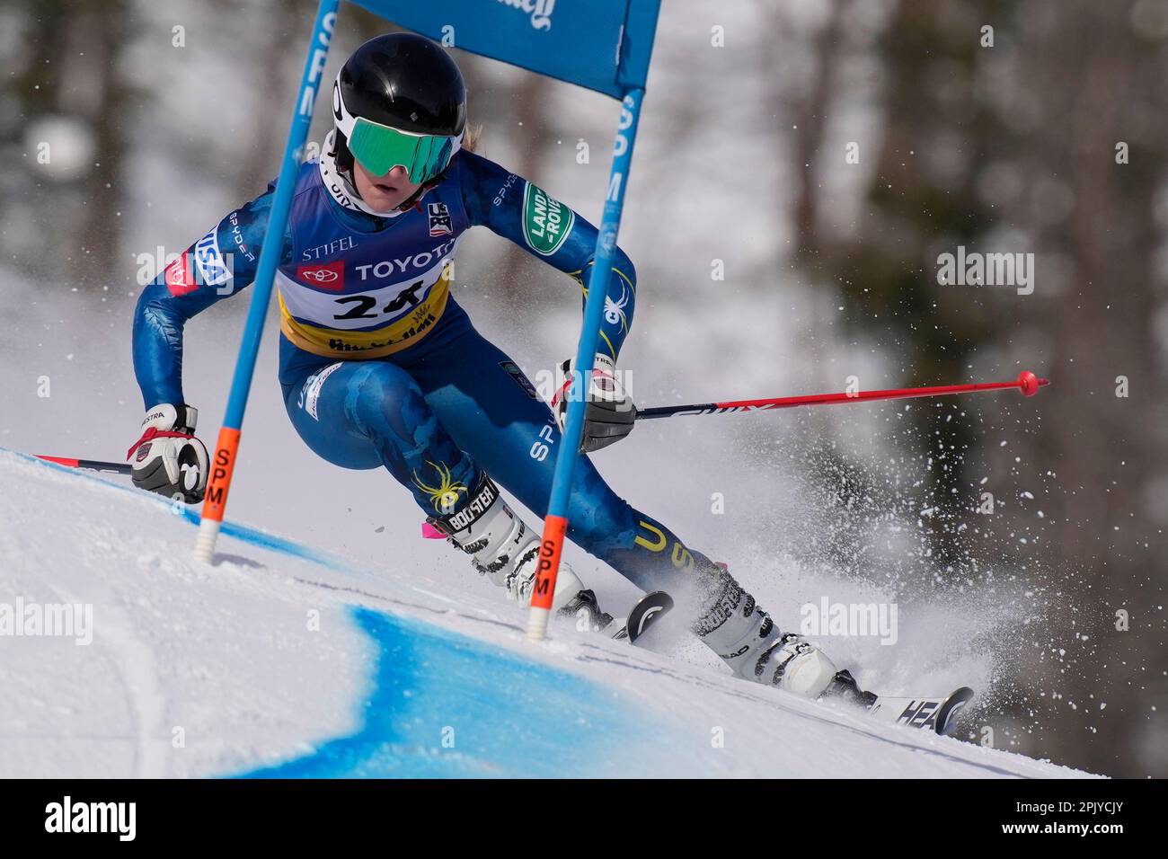 Zoie Palmer competes in the women's giant slalom ski race during the U.S.  Alpine Championships, Tuesday, April 4, 2023, at the Sun Valley ski resort  in Ketchum, Idaho. (AP Photo/John Locher Stock