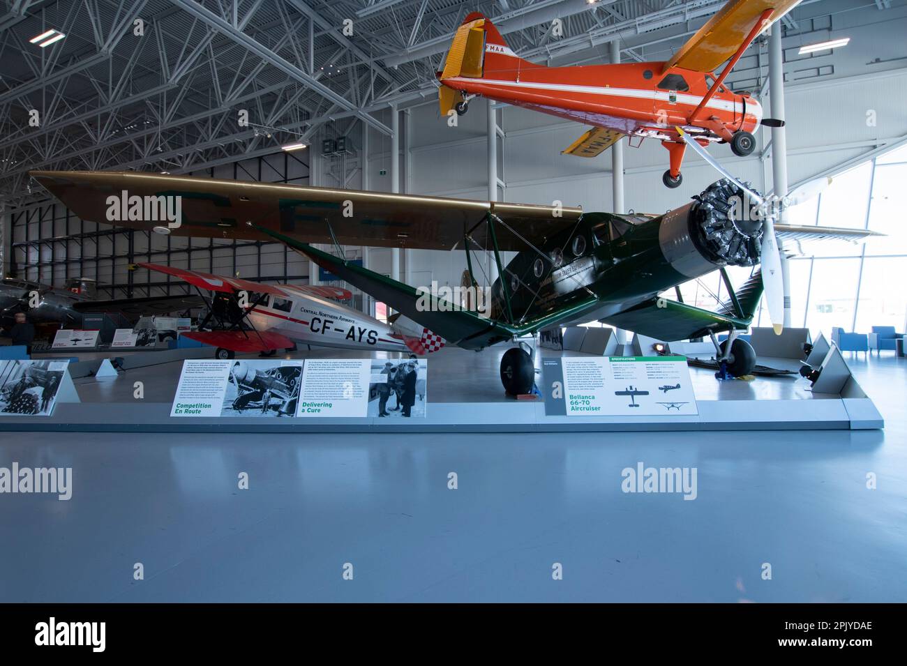 de Havilland Canada DHC-2 Beaver Mk.1 and Bellanca 66-70 Aircruiser at the Royal Aviation Museum of Western Canada in Winnipeg, Manitoba, Canada Stock Photo