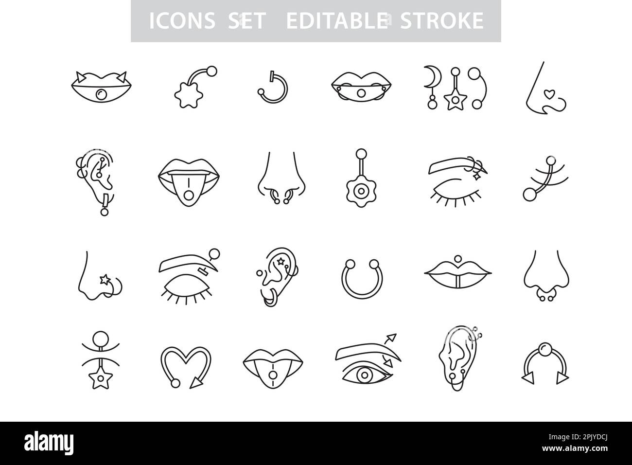 Piercing jewel icons set Face Body Pierce jewelry Stock Vector