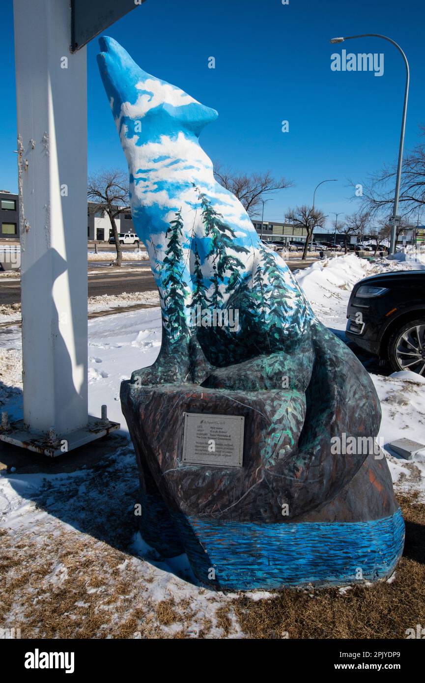A Spirit Way Wolf sculpture in Winnipeg, Manitoba, Canada Stock Photo