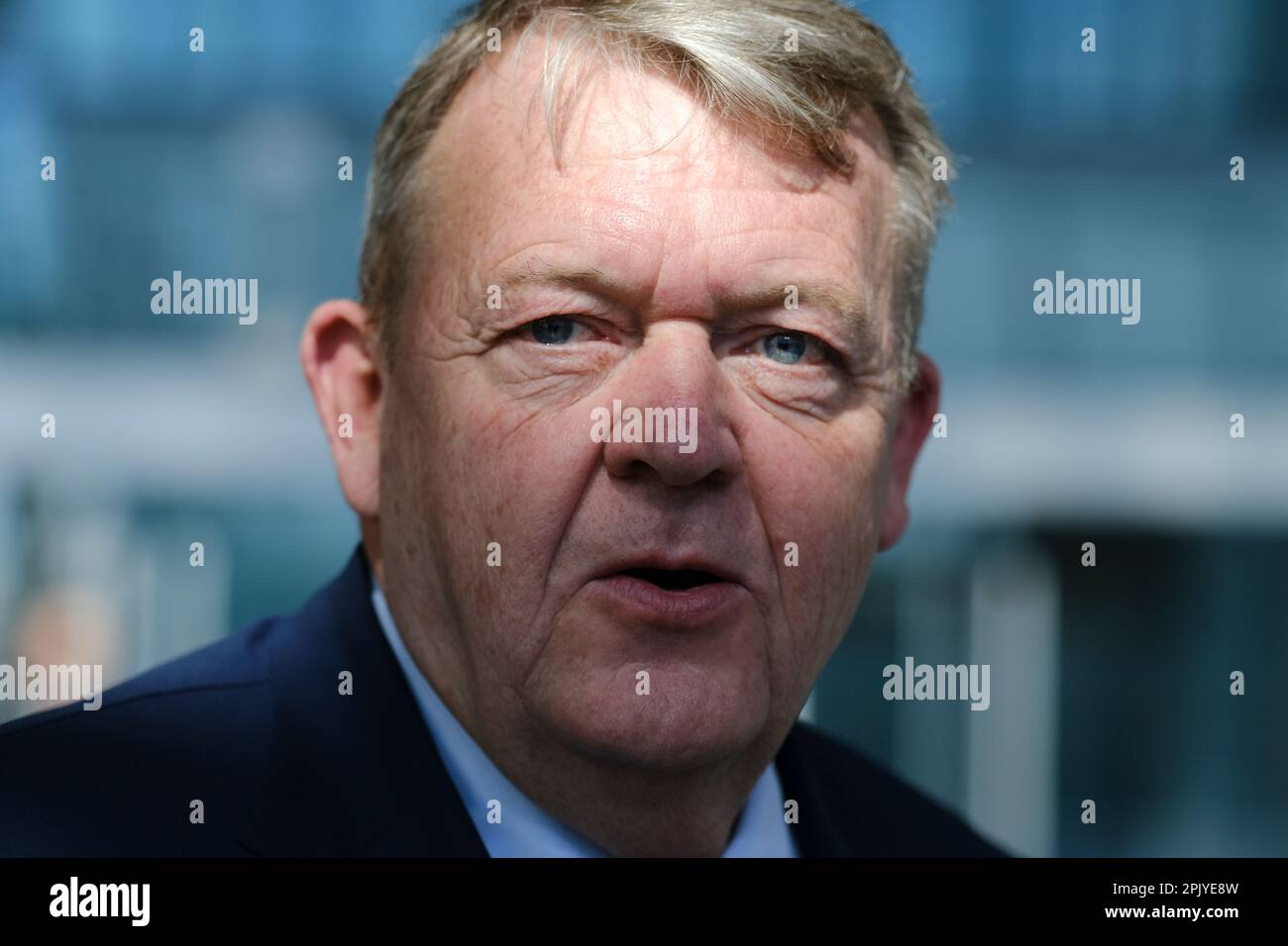 Brussels, Belgium. 04th Apr, 2023. Lars LOKKE RASMUSSEN, Minister of Foreign Affairs arrives to attend in NATO foreign affairs ministers meeting, at the NATO headquarters in Brussels, Belgium on April 4, 2023. Credit: ALEXANDROS MICHAILIDIS/Alamy Live News Stock Photo