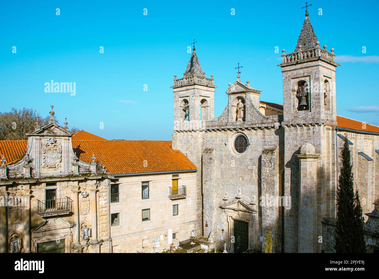 Santo Estevo de Ribas de Sil Church and convent , Ribeira Sacra region, Galicia, Spain Stock Photo