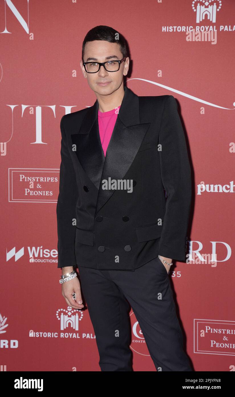 Christian Siriano arriving for the launch of the Crown to Couture fashion exhibition at Kensington Palace Pavilion, Kensington Gardens in London. Picture date: Tuesday April 4, 2023. Stock Photo