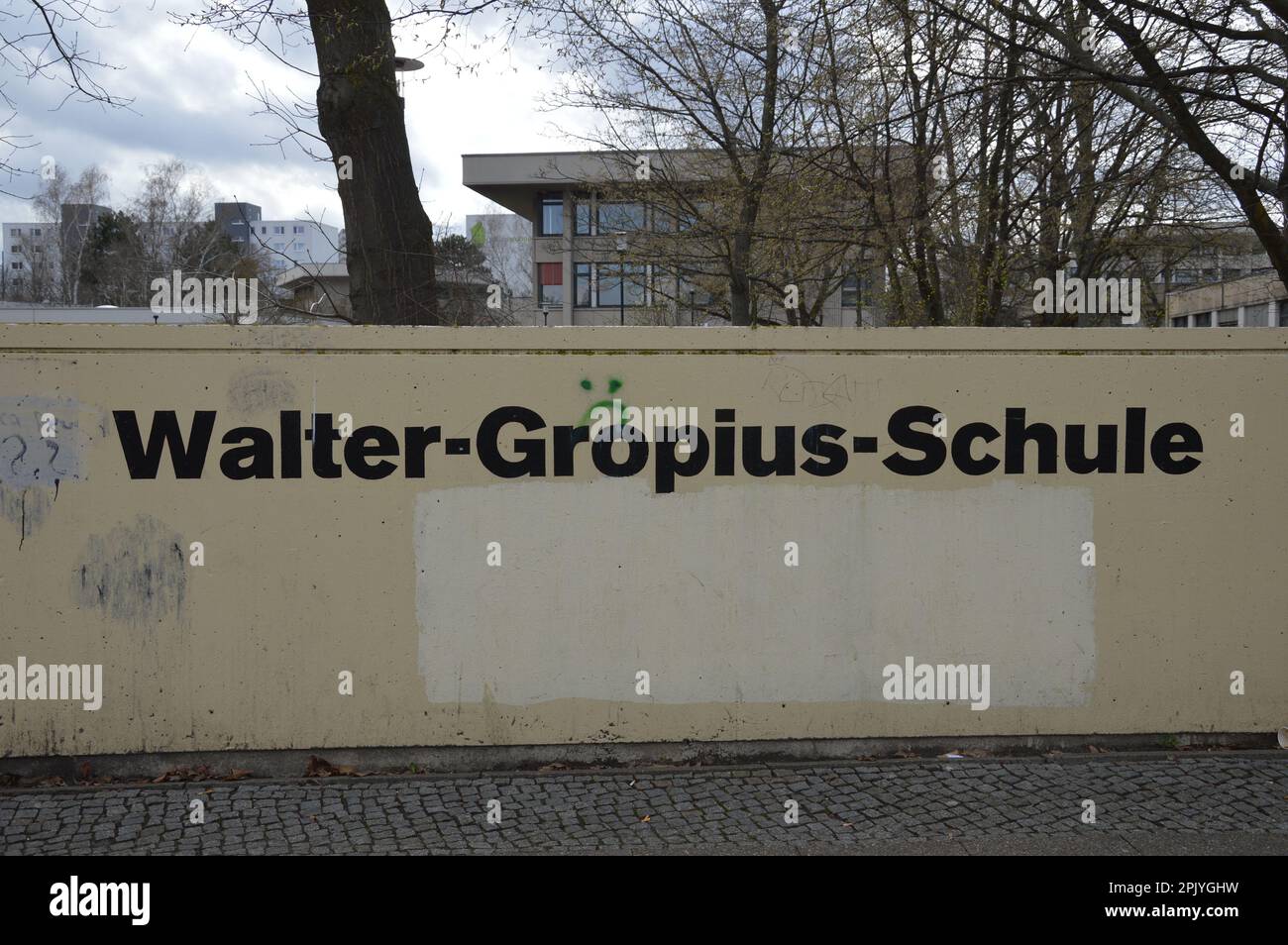 Berlin, Germany - March 26, 2023 - Entrance of Walter-Gropius-Schule in Gropiusstadt. (Photo by Markku Rainer Peltonen) Stock Photo