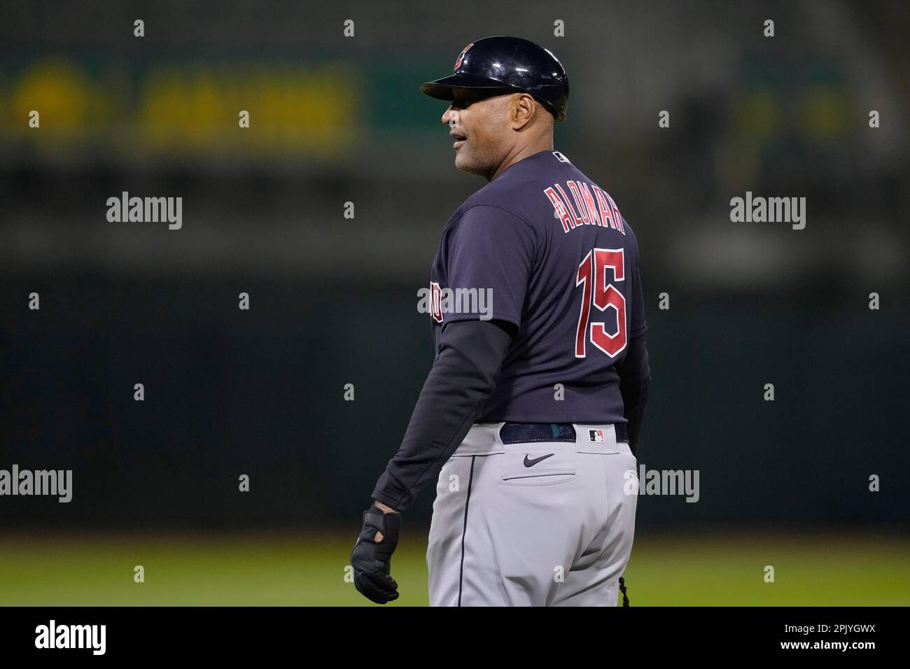 Scottsdale, United States. 25th Mar, 2022. Cleveland Guardians first base  coach Sandy Alomar (15) during a MLB spring training baseball game on  Friday Mar. 25, 2022, at Scottsdale Stadium in Scottsdale, Ariz. (