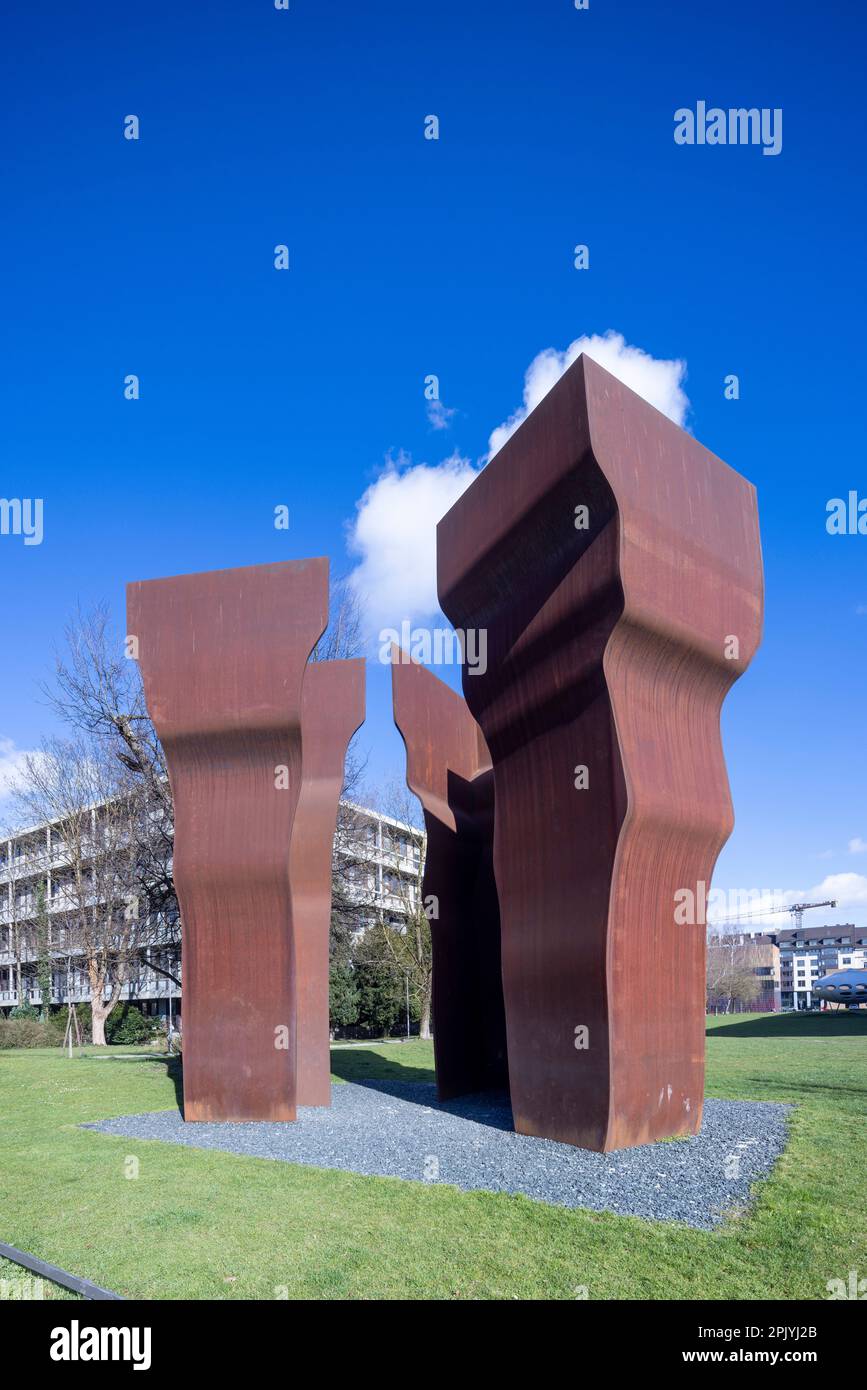Sculpture by Eduardo Chillida, Buscando la Luz, Looking for the Light , in front of the Pinakothek der Moderne, Munich, Germany Stock Photo