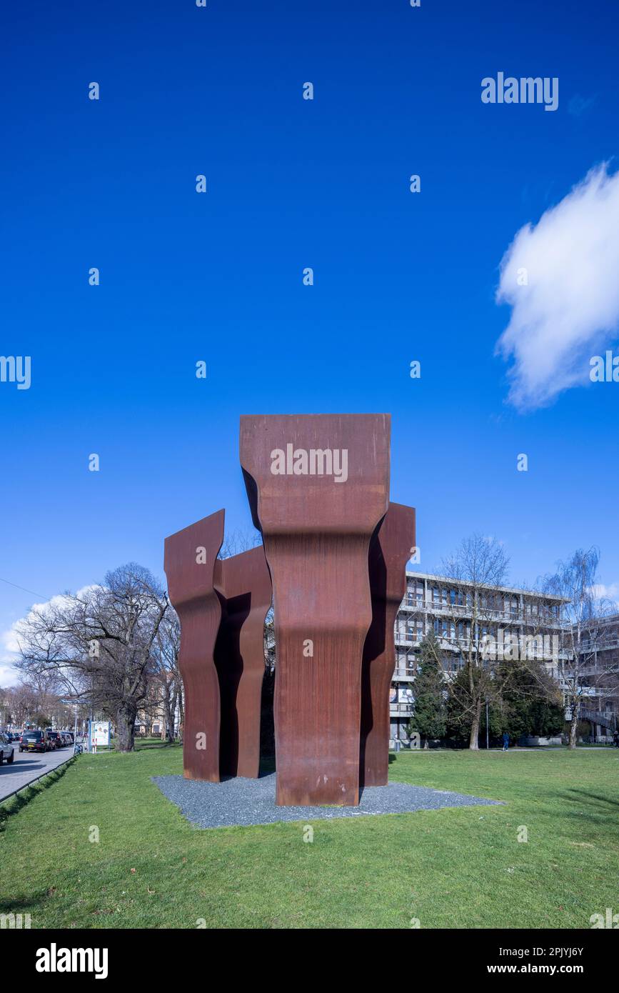 Sculpture by Eduardo Chillida, Buscando la Luz, Looking for the Light , in front of the Pinakothek der Moderne, Munich, Germany Stock Photo