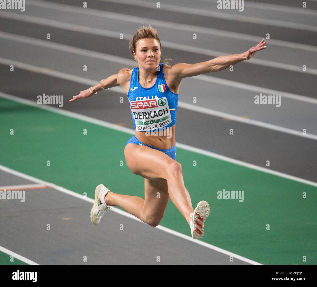 Dariya Derkach of Italy competing in the women’s triple jump final at