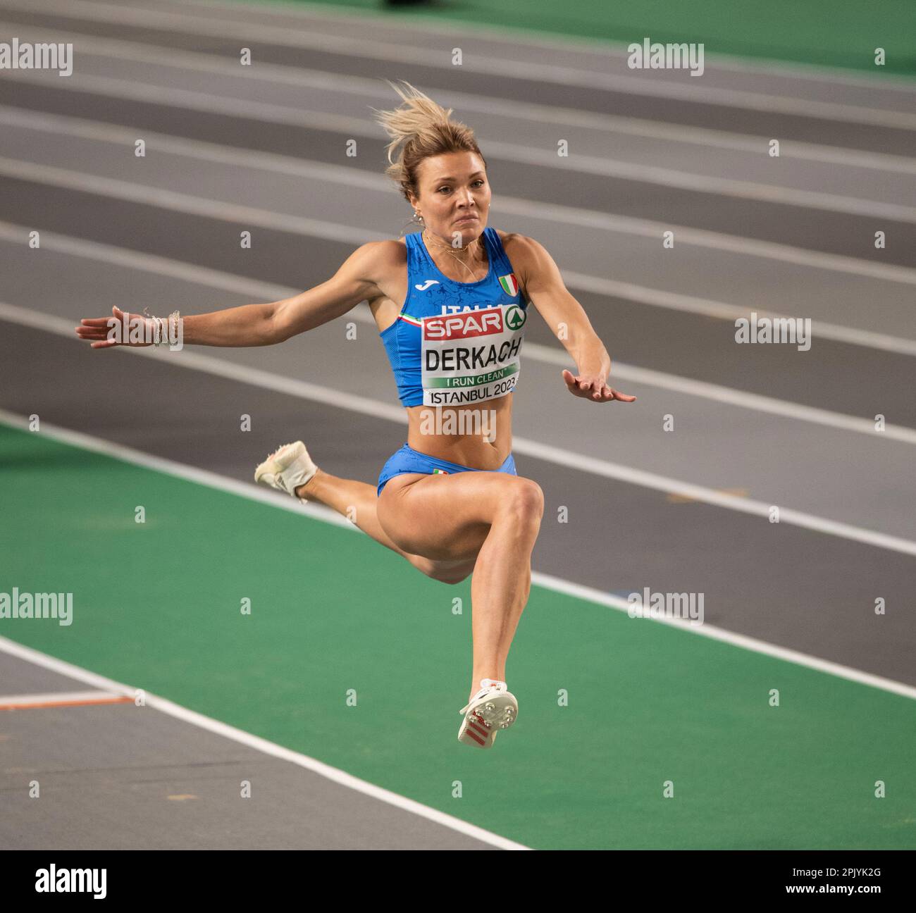 Dariya Derkach of Italy competing in the women’s triple jump final at