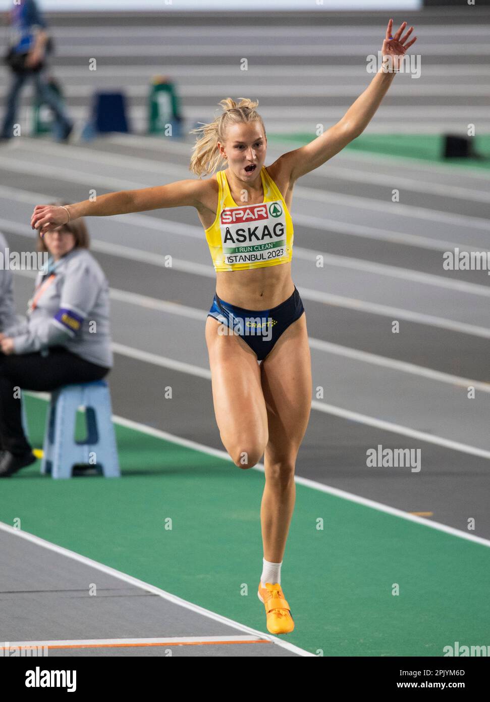 Tuğba Danismaz of Turkey competing in the women's triple jump final at the  European Indoor Athletics Championships at Ataköy Athletics Arena in Istanb  Stock Photo - Alamy