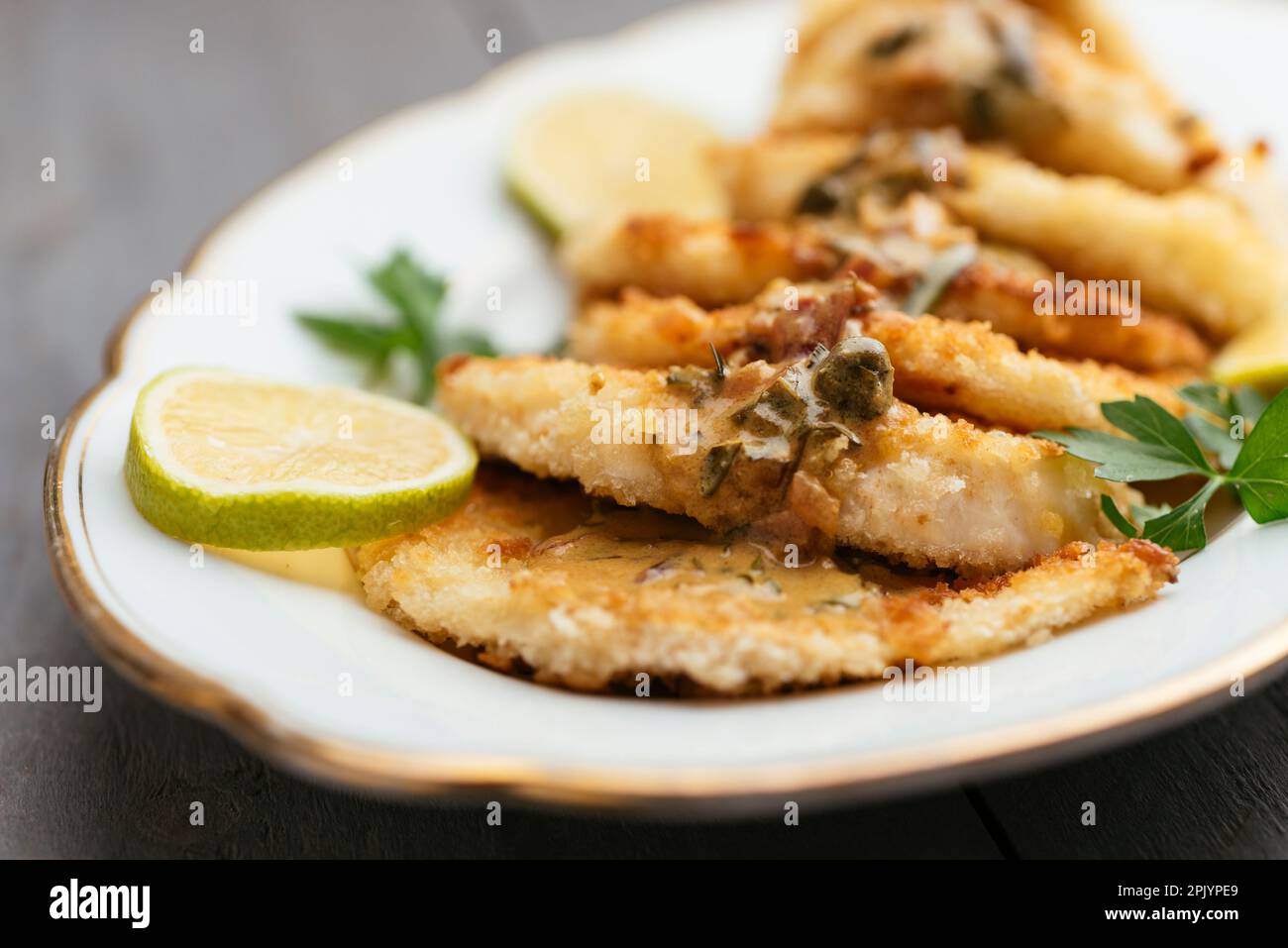 Celery Root Schnitzels with Herbal Sauce Stock Photo