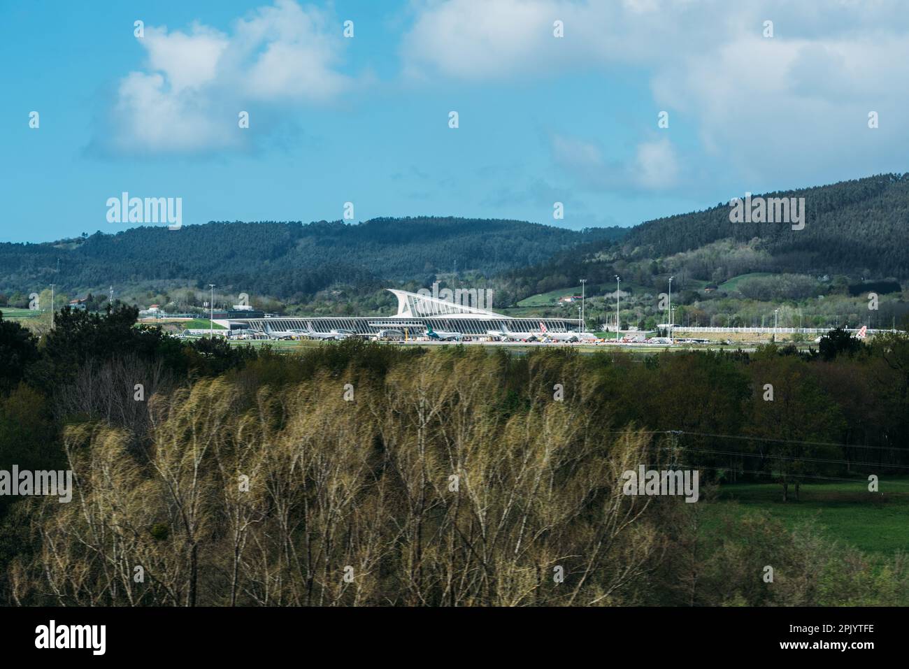Bilbao, Spain - April 2nd, 2023: Modern Loiu Bilbao airport in Bilbao, Spain Stock Photo