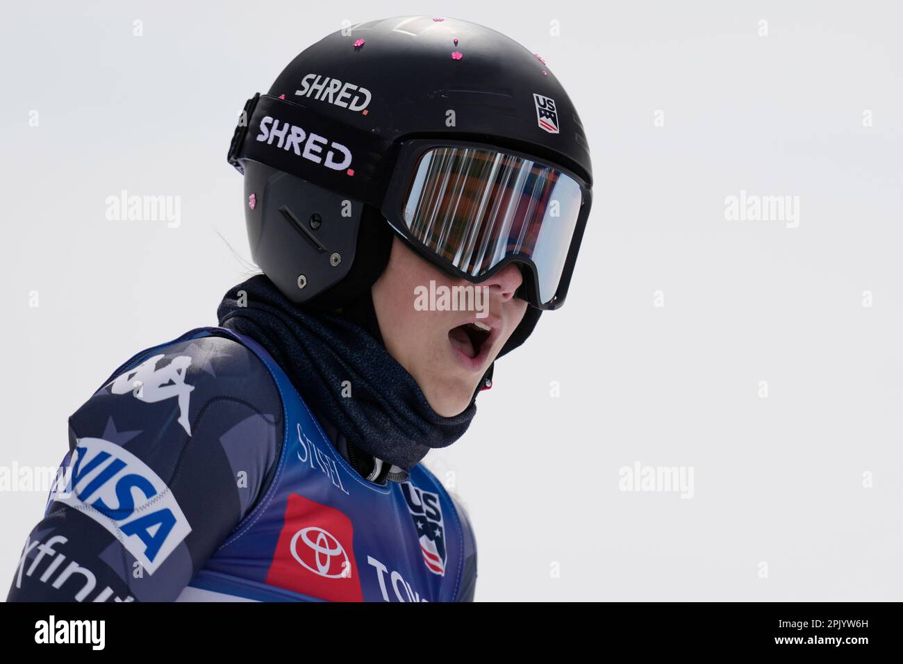 Dasha Romanov reacts after her second run in the women's giant slalom