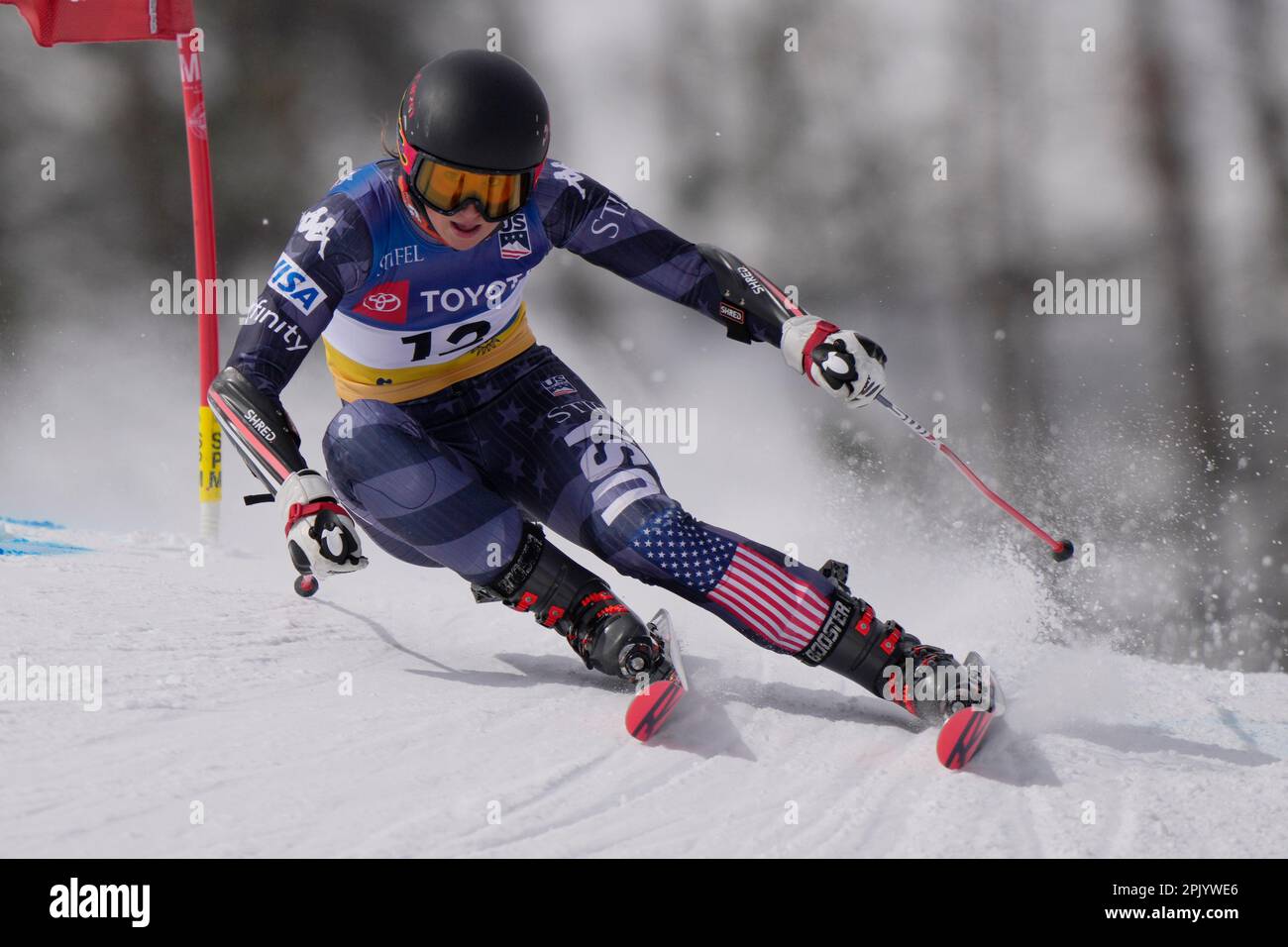 Lauren Macuga competes in the women's giant slalom ski race during the