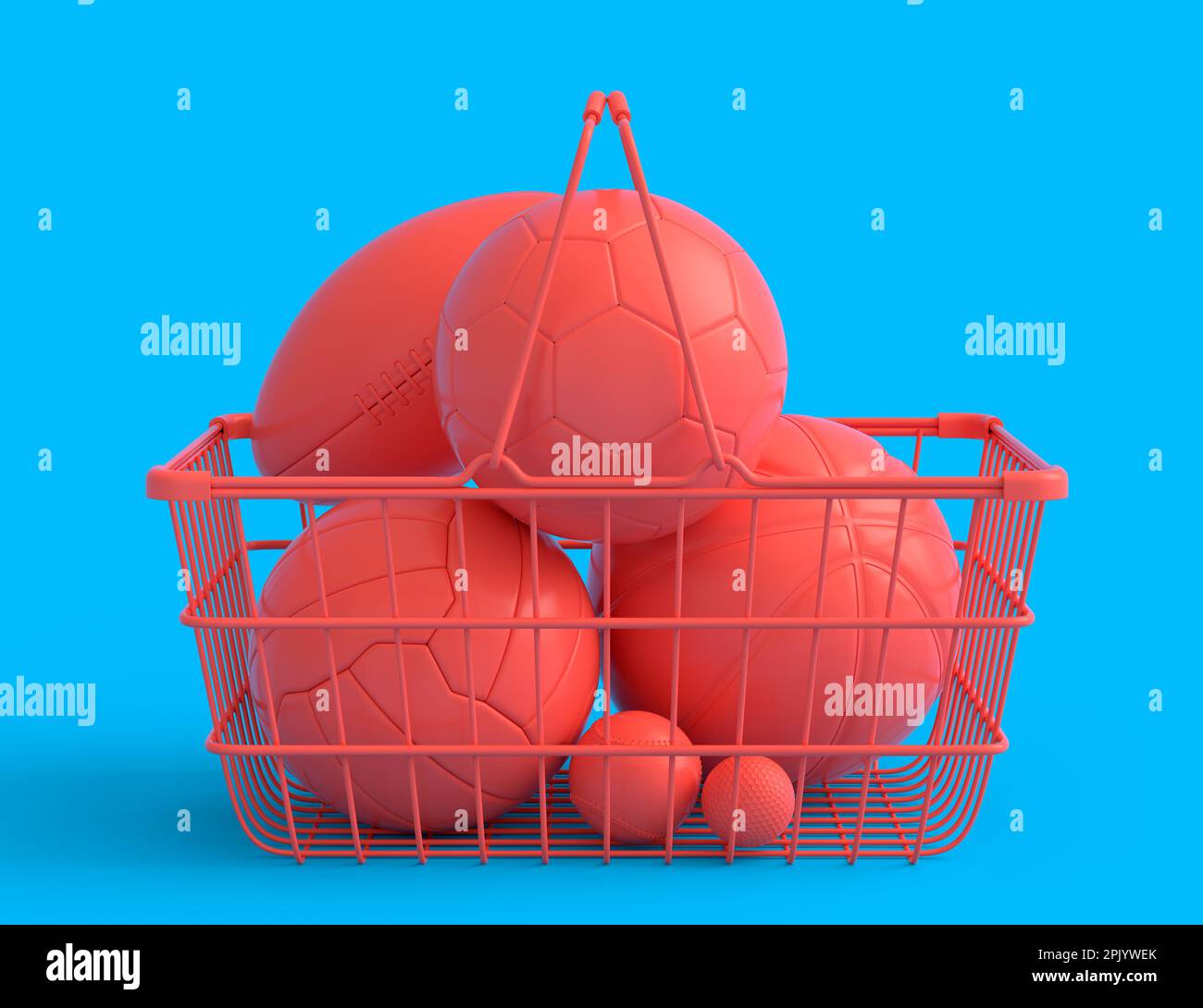 Set of ball like basketball, american football and golf in shopping