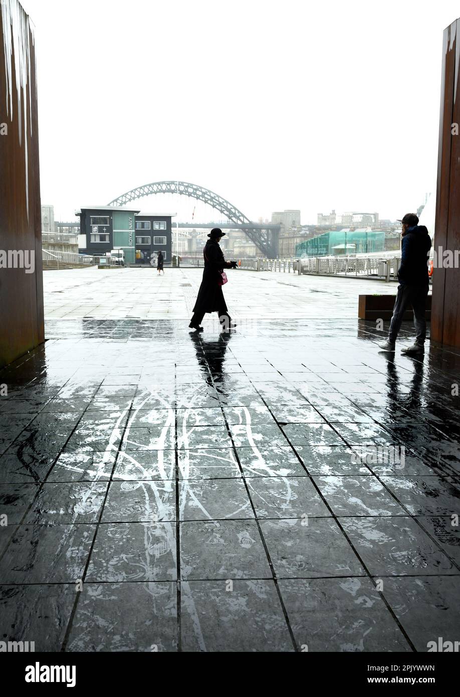 Gateshead, Tyne and Wear, England, UK. Baltic Centre for Contemporary Art - looking out through the exit on a rainy day Stock Photo