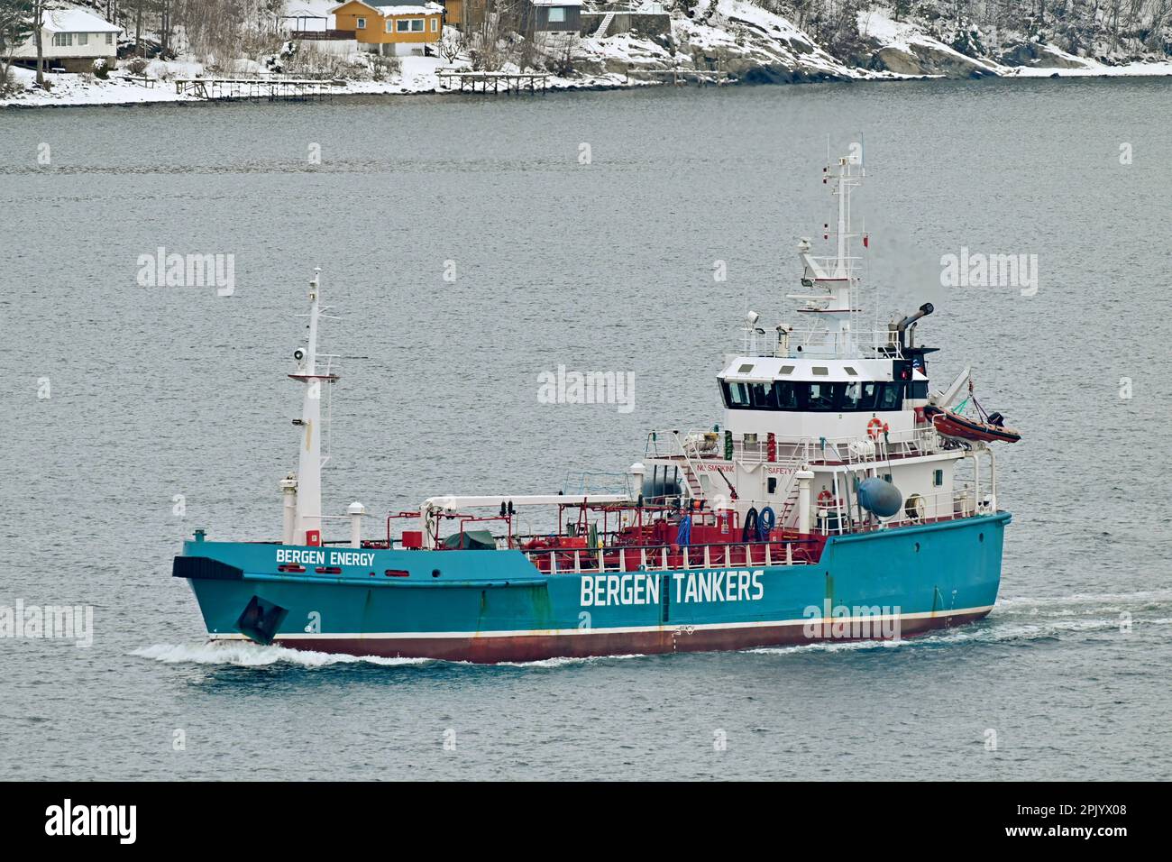 Bunkering Barge BERGEN ENERGY at the Oslo Fjord Stock Photo