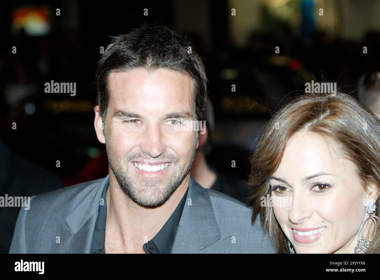 Tennis player Pat Rafter and guest at the Australian premiere of Bourne ...