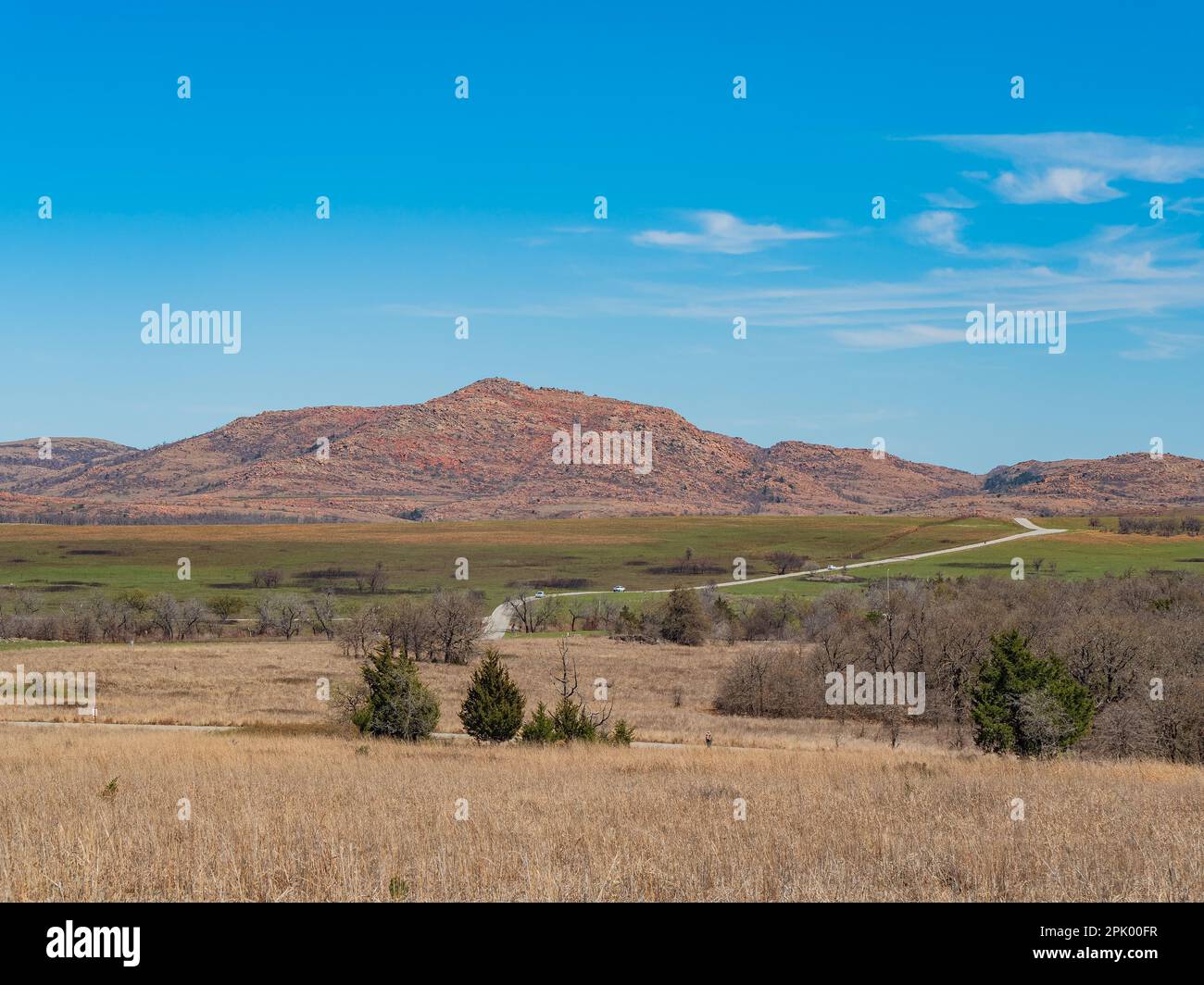 Sunny view of the landscape of Crab Eyes Trail in Wichita Mountains