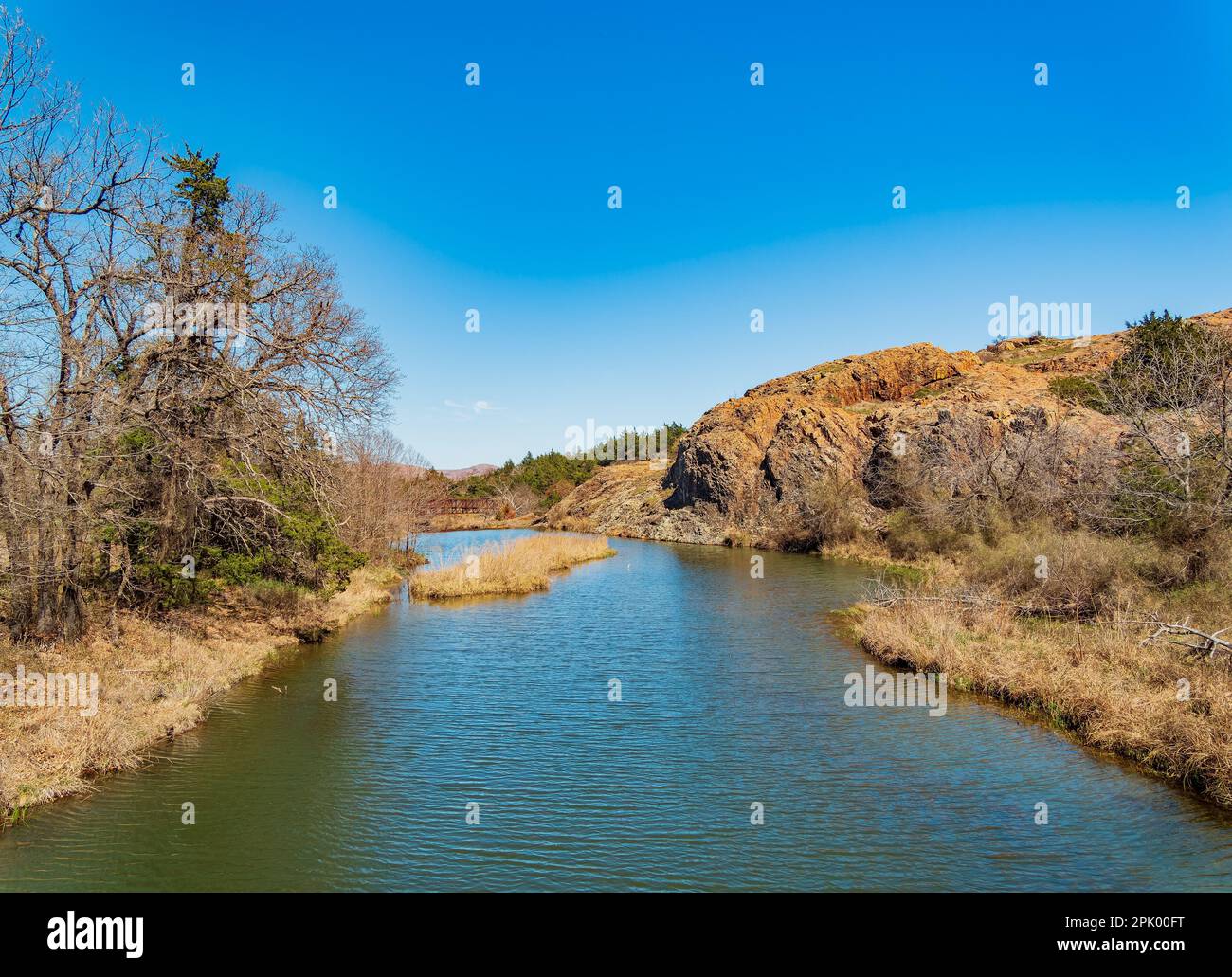 Sunny view of the landscape of Crab Eyes Trail in Wichita Mountains