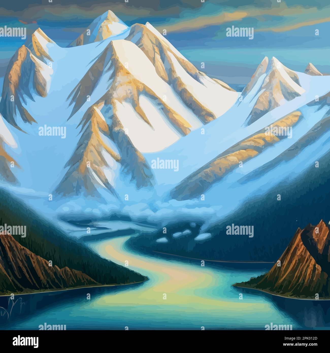 Stunning snow-capped mountains, Mountain Landscape, Alpine Snow, Vector 