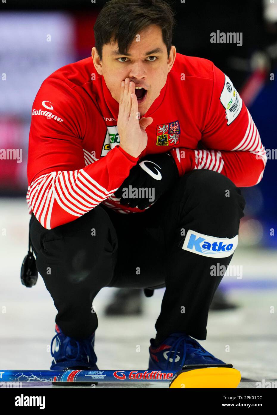 Czech Republic skip Lukas Klima calls as they take on Canada at the Men's  World Curling Championship in Ottawa, Ontario, Tuesday, April 4, 2023.  (Sean Kilpatrick/The Canadian Press via AP Stock Photo -