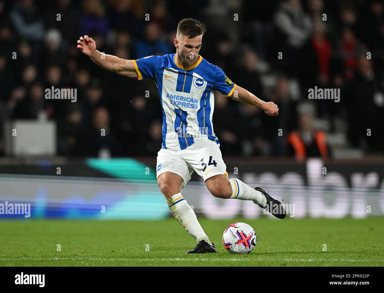 4th April 2023; Vitality Stadium, Boscombe, Dorset, England: Premier League Football, AFC Bournemouth versus Brighton and Hove Albion; Joel Veltman of Brighton &amp; Hove Albion takes a shot at goal Stock Photo