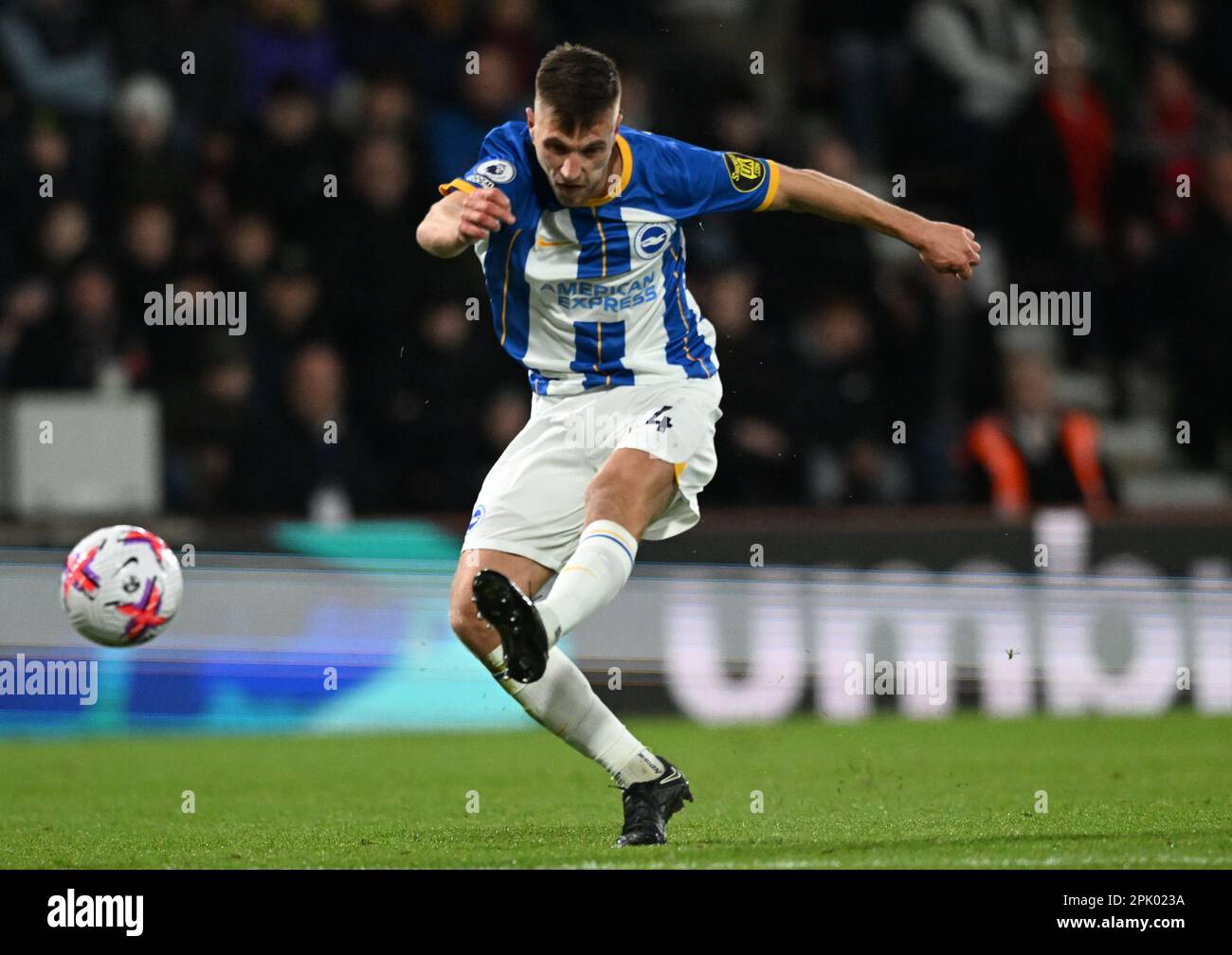 4th April 2023; Vitality Stadium, Boscombe, Dorset, England: Premier League Football, AFC Bournemouth versus Brighton and Hove Albion; Joel Veltman of Brighton &amp; Hove Albion takes a shot at goal Stock Photo