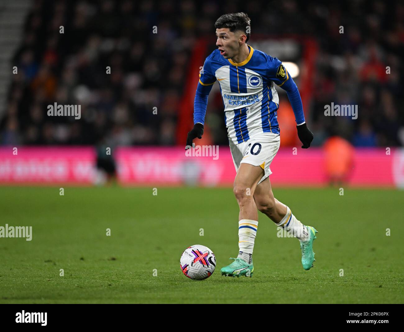 4th April 2023; Vitality Stadium, Boscombe, Dorset, England: Premier League Football, AFC Bournemouth versus Brighton and Hove Albion; Julio Enciso of Brighton &amp; Hove Albion breaks forward before scoring his first goal for his club Stock Photo