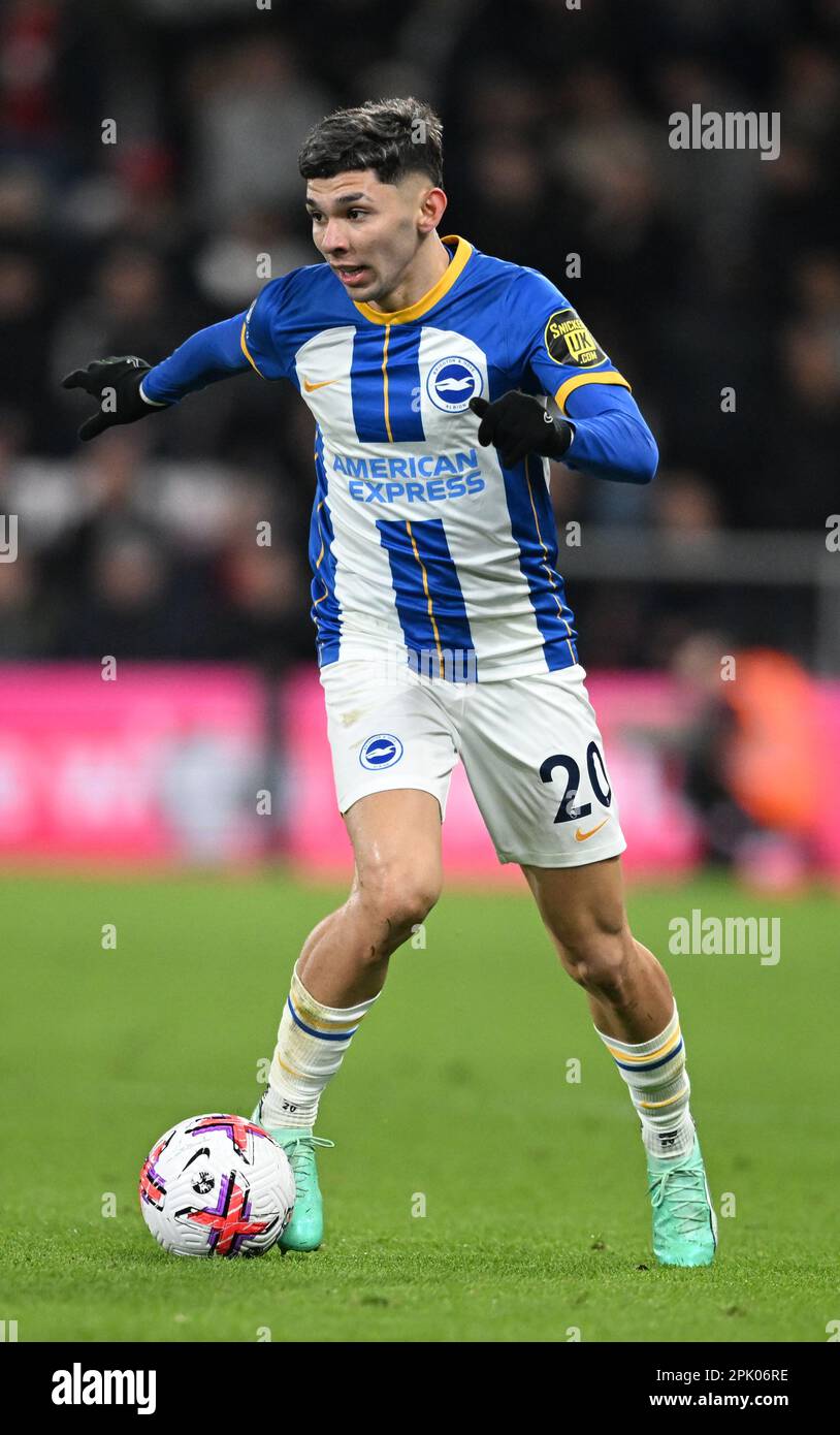 4th April 2023; Vitality Stadium, Boscombe, Dorset, England: Premier League Football, AFC Bournemouth versus Brighton and Hove Albion; Julio Enciso of Brighton &amp; Hove Albion breaks forward before scoring his first goal for his club Stock Photo