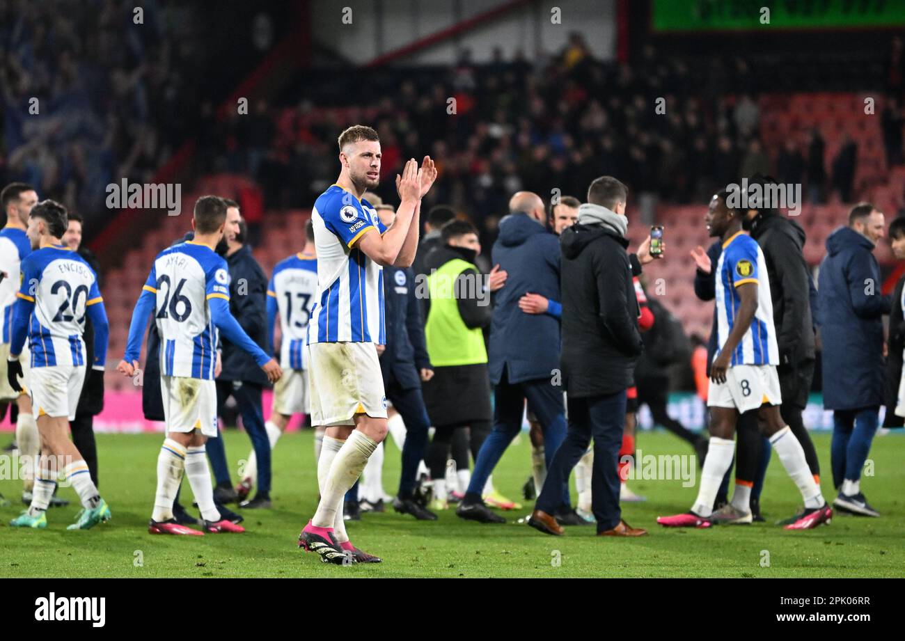 4th April 2023; Vitality Stadium, Boscombe, Dorset, England: Premier League Football, AFC Bournemouth versus Brighton and Hove Albion; Brighton &amp; Hove Albion players and coaches celebrate after the match Stock Photo
