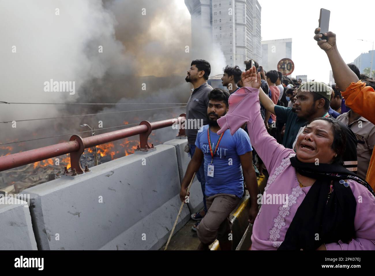 Dhaka, Bangladesh April 4, 2023. Smoke fills the air during a fire at