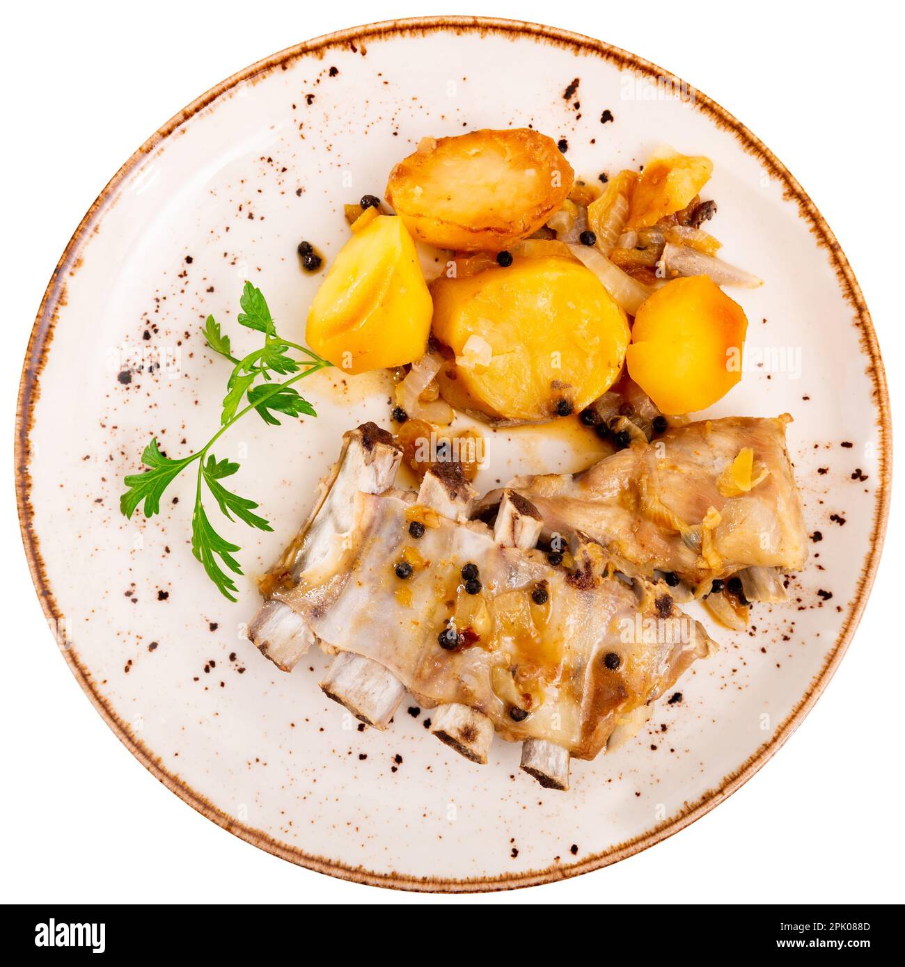 juicy and fatty fried pork ribs with crust, seasoned with coarse salt ...