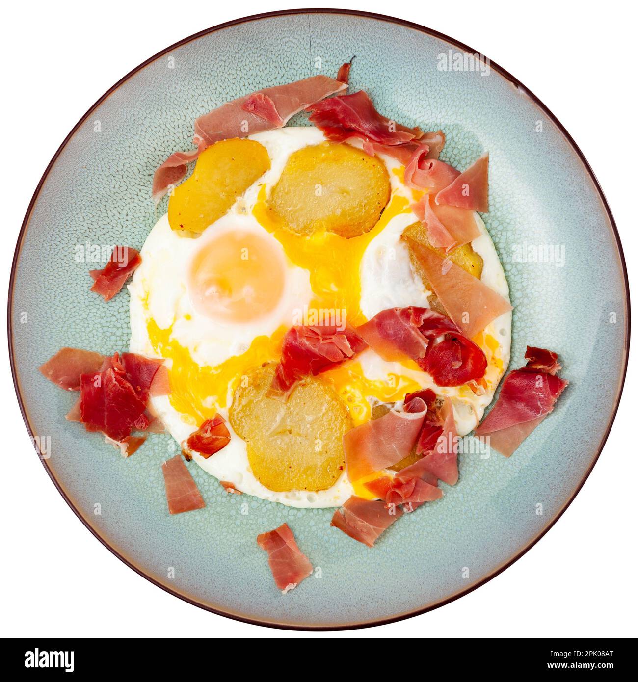 Scrambled eggs fried with potatoes and ham Stock Photo Alamy