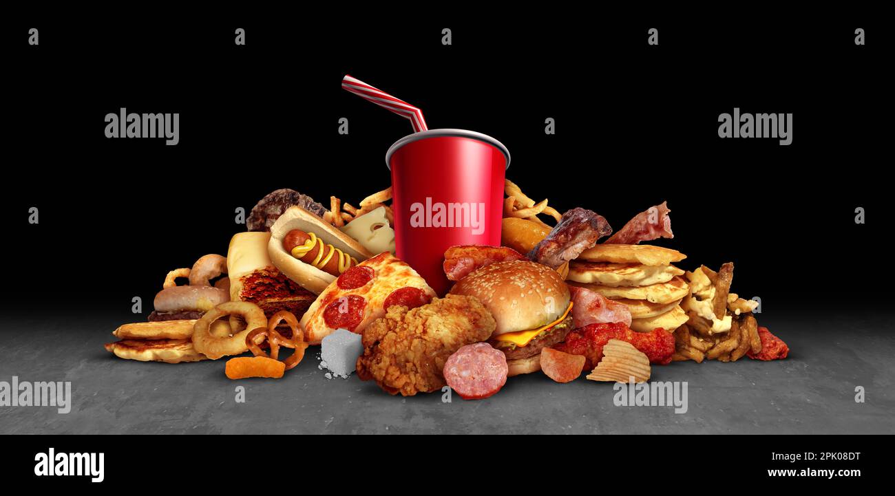 Fattening junk food as fried foods hamburgers soft drinks leading to