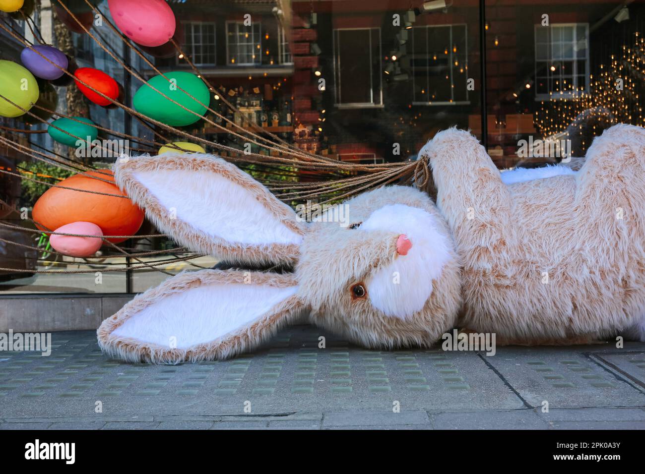 London, UK. 04 April 2023. Giant Easter bunnies and eggs outside the