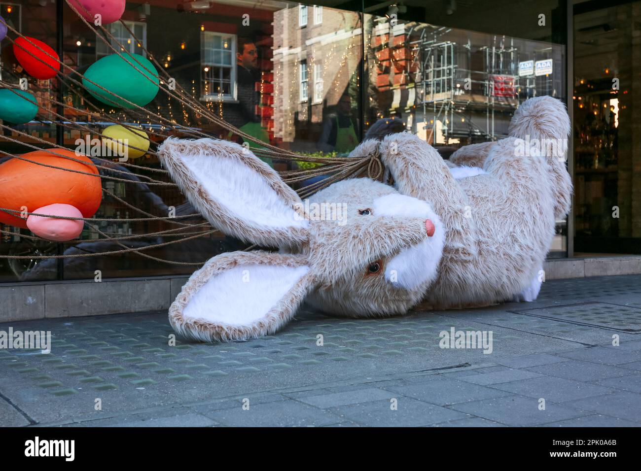 London, UK. 04 April 2023. Giant Easter bunnies and eggs outside the