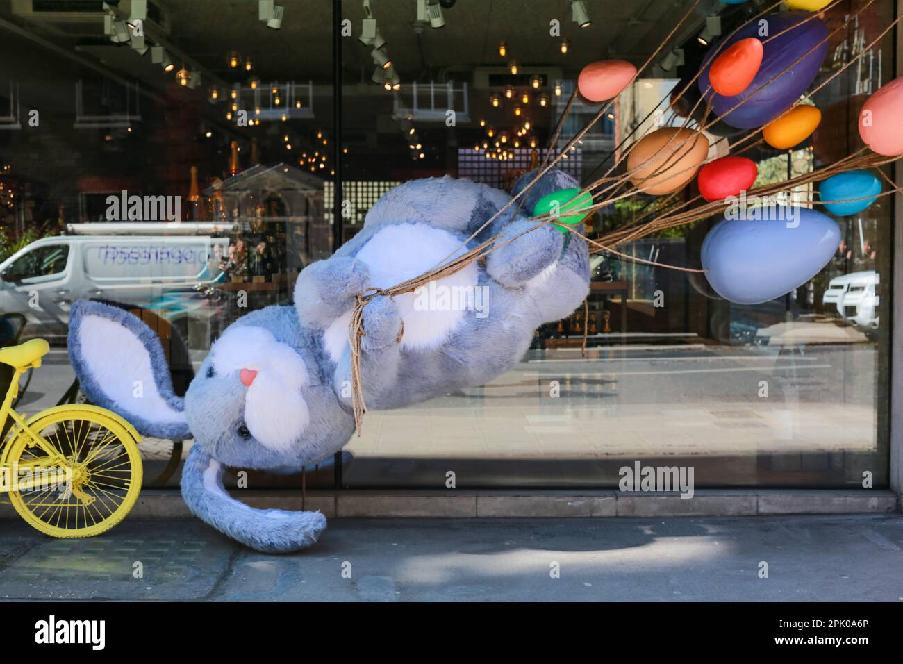 London, UK. 04 April 2023. Giant Easter bunnies and eggs outside the