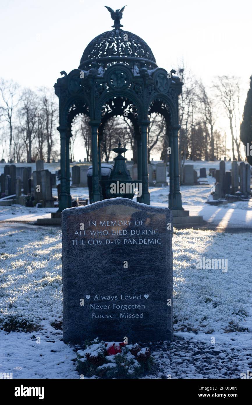 A cemetery  on a winter sunrise in Scotland Stock Photo