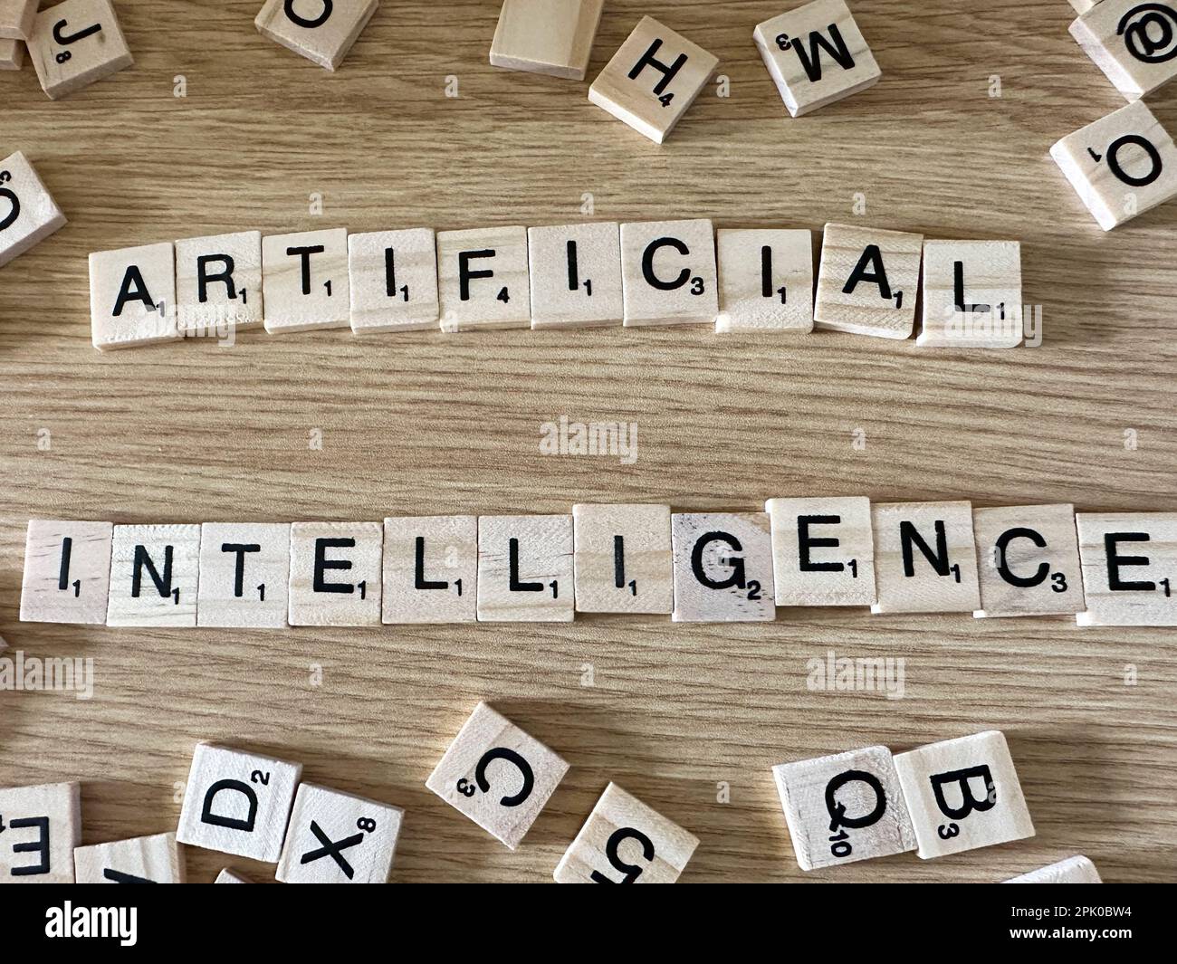 The word Artificial Intelligence spelled out in letter game pieces on a