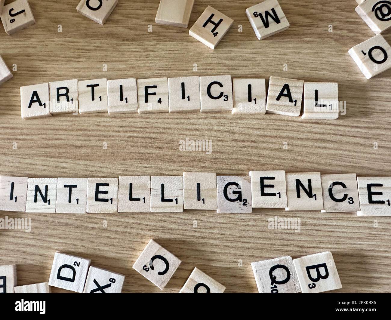 The word Artificial Intelligence spelled out in letter game pieces on a