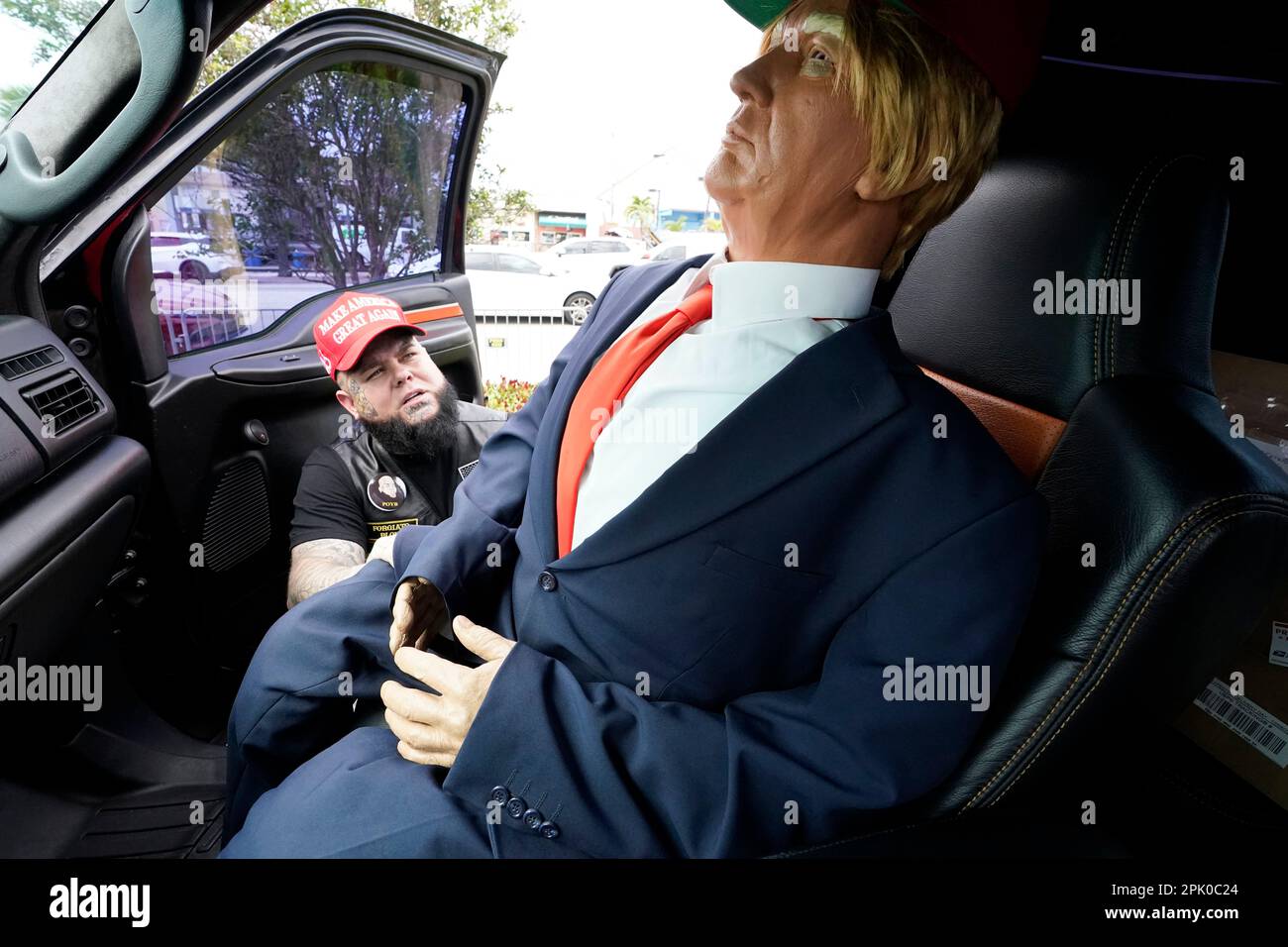 MAGA rapper Kurt Jantz, known as Blow, shows off his Donald Trump mannequin in his