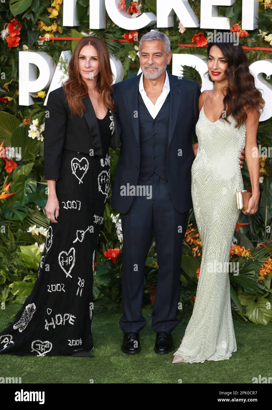 Julia Roberts, Clooney and Amal Clooney attend the "Ticket To