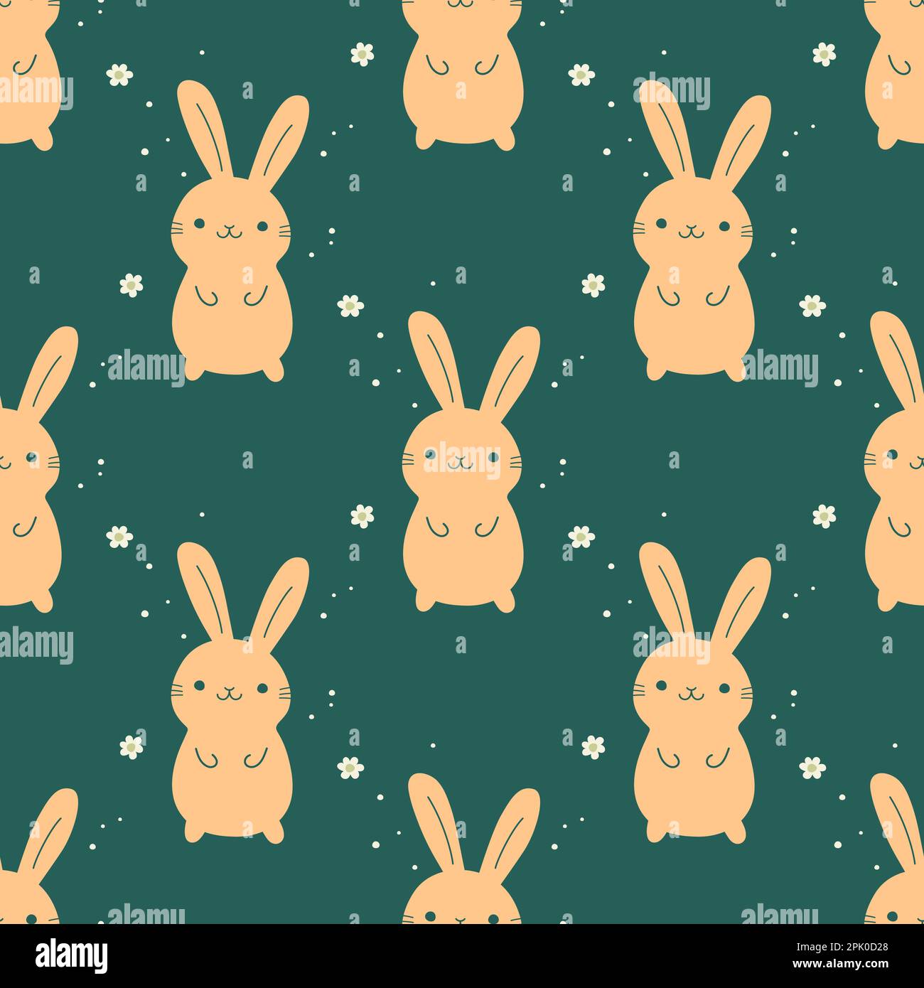 Vector Seamless Pattern with Easter Cute and Funny Cartoon Rabbit ...