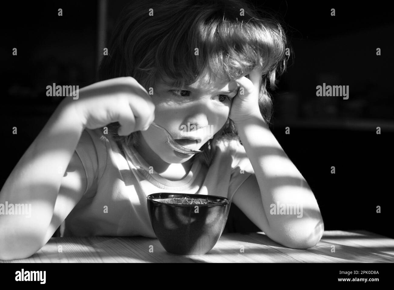 Children Nutrition. Healthy eating habits. Kids home food. Boy eats