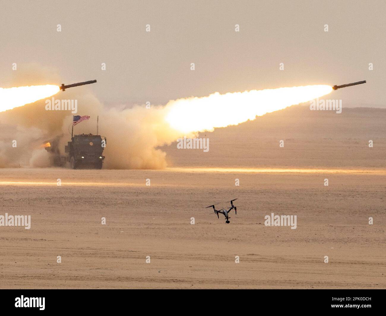 Spartans Over Rockets The American flag atop a High Mobility Artillery Rocket Systems bows as ...