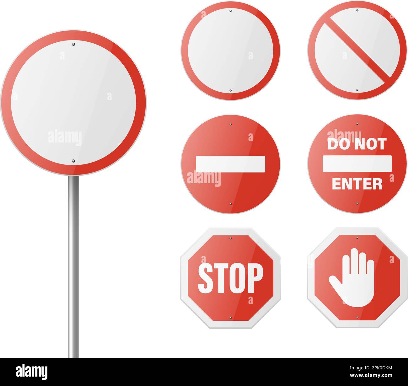 Stop. Vector White and Red Round Glossy Prohibition Stop Sign Icon Set ...