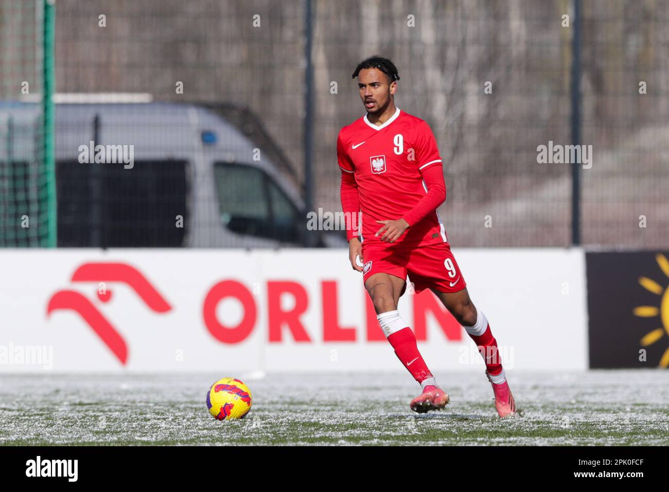 Krakow, Poland. 28th Mar, 2023. Levis Pitan of Poland in action during the European Under-19 Championship 2023-Elite round Match between Poland and Serbia at Cracovia Training Center