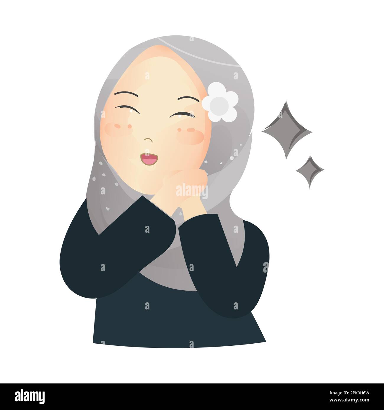 Happy cute young muslim woman cheering with closed eyes. Vector illustration Stock Vector