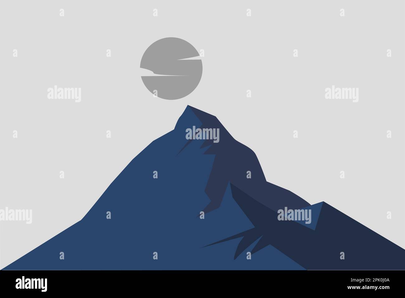 Rocky mountains. Flat monochrome blue color design Stock Vector